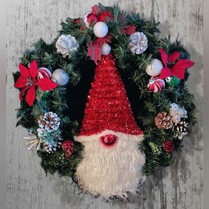 Festive Red Gnome Holiday Wreath